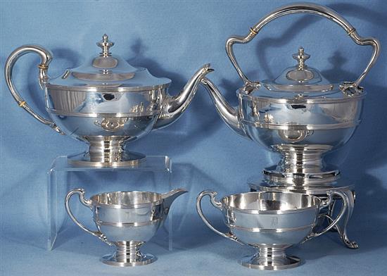 A George V Scottish silver four piece tea set,by John Alexander Fettes, gross weight 83.9oz/2612 grams.